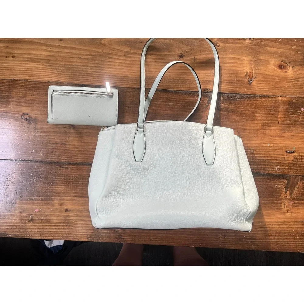 Kate Spade Mint Green Pebble Leather Tote Bag and Matching Slim Wallet Set